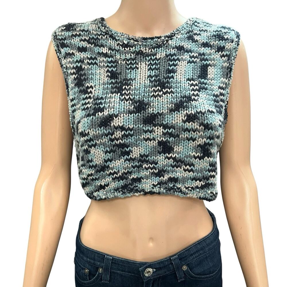 Free People Beach Donna Cropped Sweater Vest XS Oversized Boho Space Dye Beachy